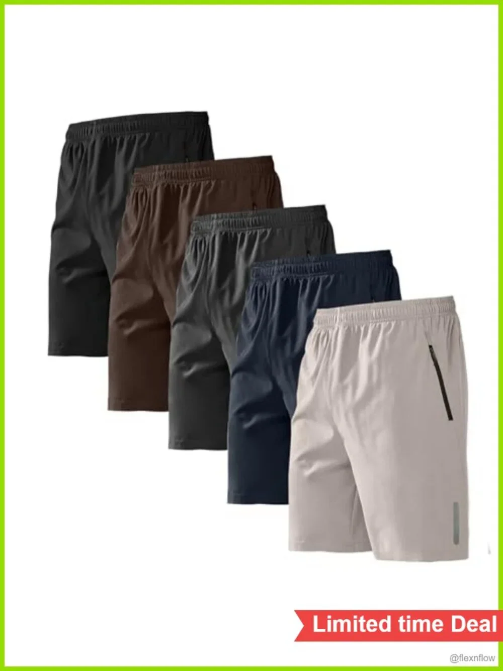 5 Pack Men's Athletic Gym Shorts Quick Dry with Zip Pockets